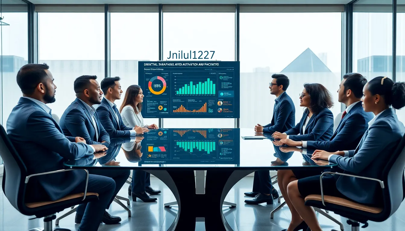 diverse professionals discussing Jnilu1227 in a modern office.